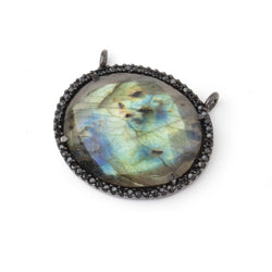 23x18mm Black Gold & Black CZ Bezel Labradorite Oval East West Connector 1 Focal Bead (ONLINE ORDER ONLY)