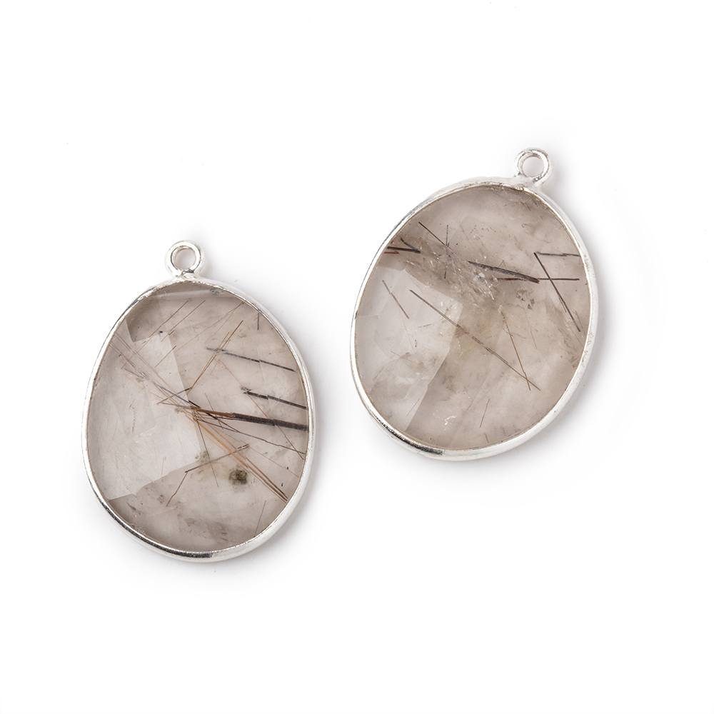 23x19mm .925 Silver Bezel Rutilated Quartz Faceted Freeform Set of 2 Pendants (ONLINE ORDER ONLY)