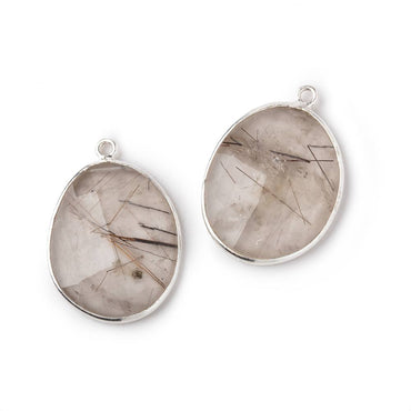 23x19mm .925 Silver Bezel Rutilated Quartz Faceted Freeform Set of 2 Pendants (ONLINE ORDER ONLY)