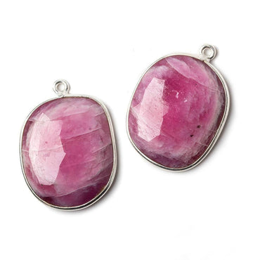 23x19mm Silver .925 Bezel Pink Tourmaline faceted Cabochon Pendant Set of 2 pieces (ONLINE ORDER ONLY)
