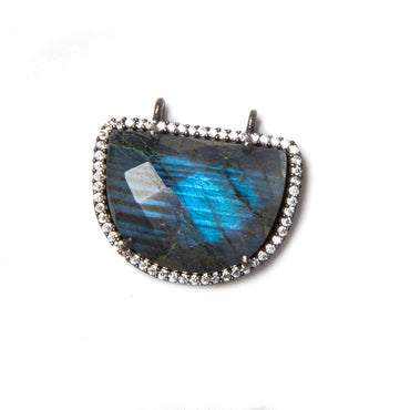 23x20mm Black Gold Bezeled CZ & Labradorite Half Moon East West Connector 1 pc (ONLINE ORDER ONLY)