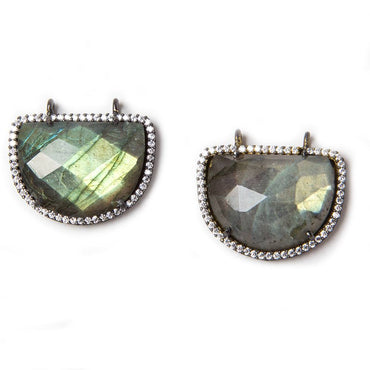 23x20mm Black Gold Bezeled CZ & Labradorite Half Moon East West Connector 1 pc (ONLINE ORDER ONLY)
