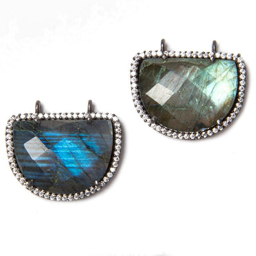 23x20mm Black Gold Bezeled CZ & Labradorite Half Moon East West Connector 1 pc (ONLINE ORDER ONLY)