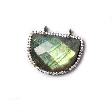23x20mm Black Gold Bezeled CZ & Labradorite Half Moon East West Connector 1 pc (ONLINE ORDER ONLY)