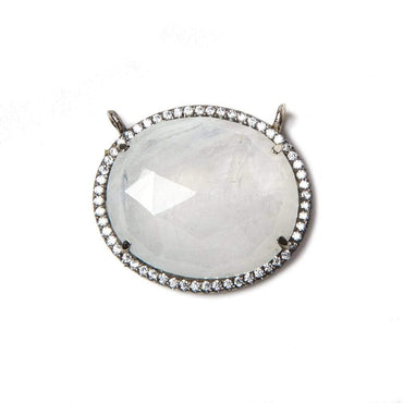 23x20mm Black Gold Bezeled CZ & Rainbow Moonstone Oval East West Connector 1 pc (ONLINE ORDER ONLY)