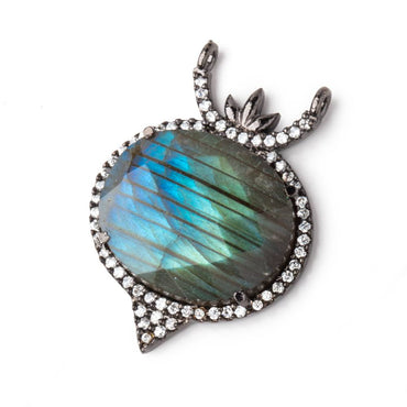 23x20mm Black Gold CZ Bezel Labradorite Fancy Oval Connector 1 Focal Bead (ONLINE ORDER ONLY)