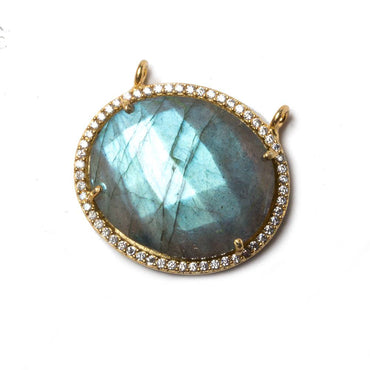 23x20mm Vermeil Bezeled CZ & Labradorite Oval East West Connector 1 pc (ONLINE ORDER ONLY)