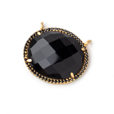 23x20mm Vermeil & Black CZ Bezel Black Chalcedony Oval Connector 1 Focal Bead (ONLINE ORDER ONLY)