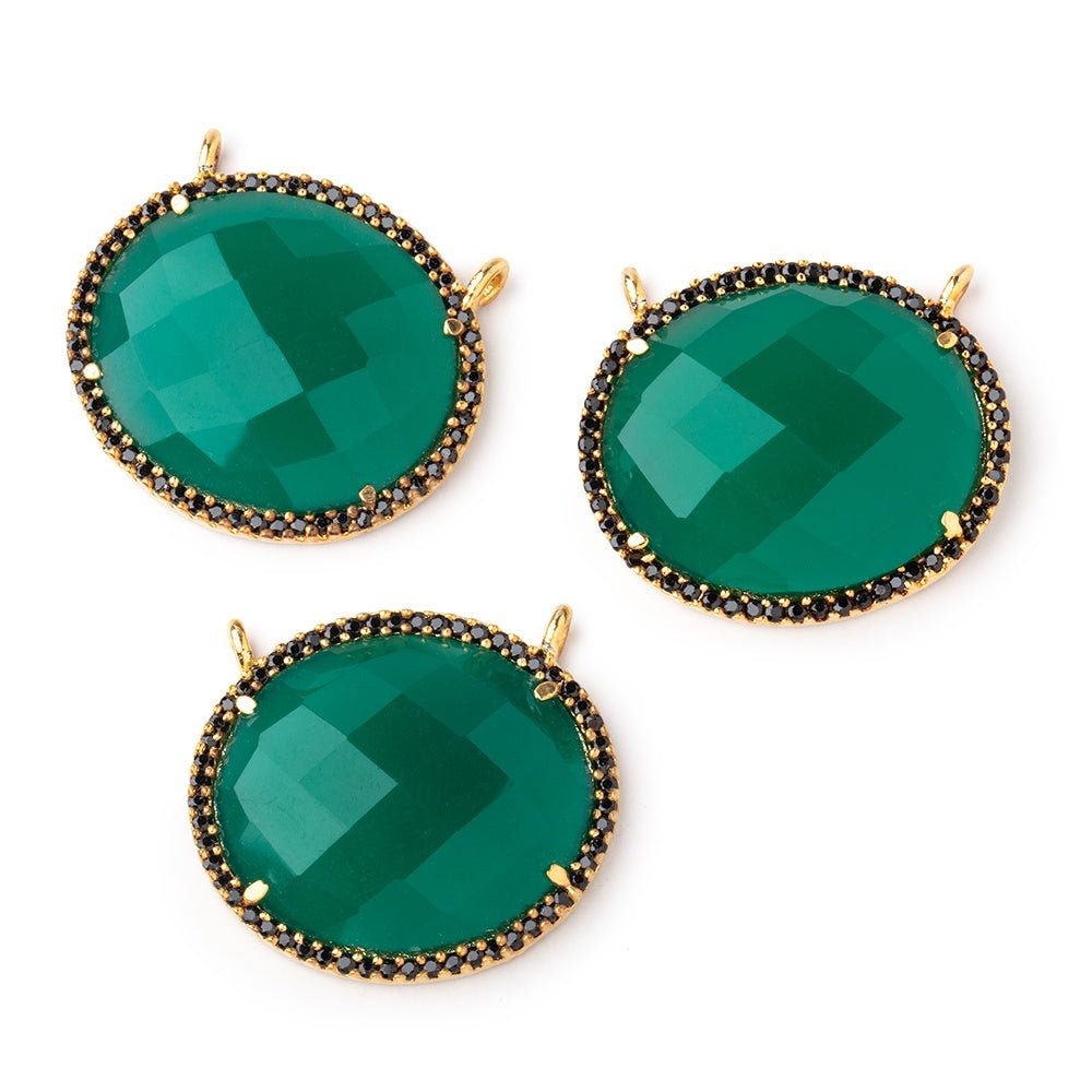 23x20mm Vermeil & Black CZ Bezel Green Onyx Oval Connector 1 Focal Bead (ONLINE ORDER ONLY)