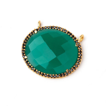 23x20mm Vermeil & Black CZ Bezel Green Onyx Oval Connector 1 Focal Bead (ONLINE ORDER ONLY)