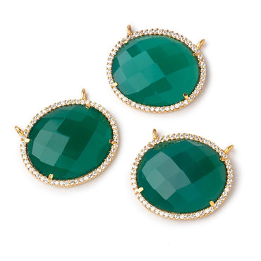 23x20mm Vermeil CZ Bezel Green Onyx Oval Connector 1 Focal Bead (ONLINE ORDER ONLY)