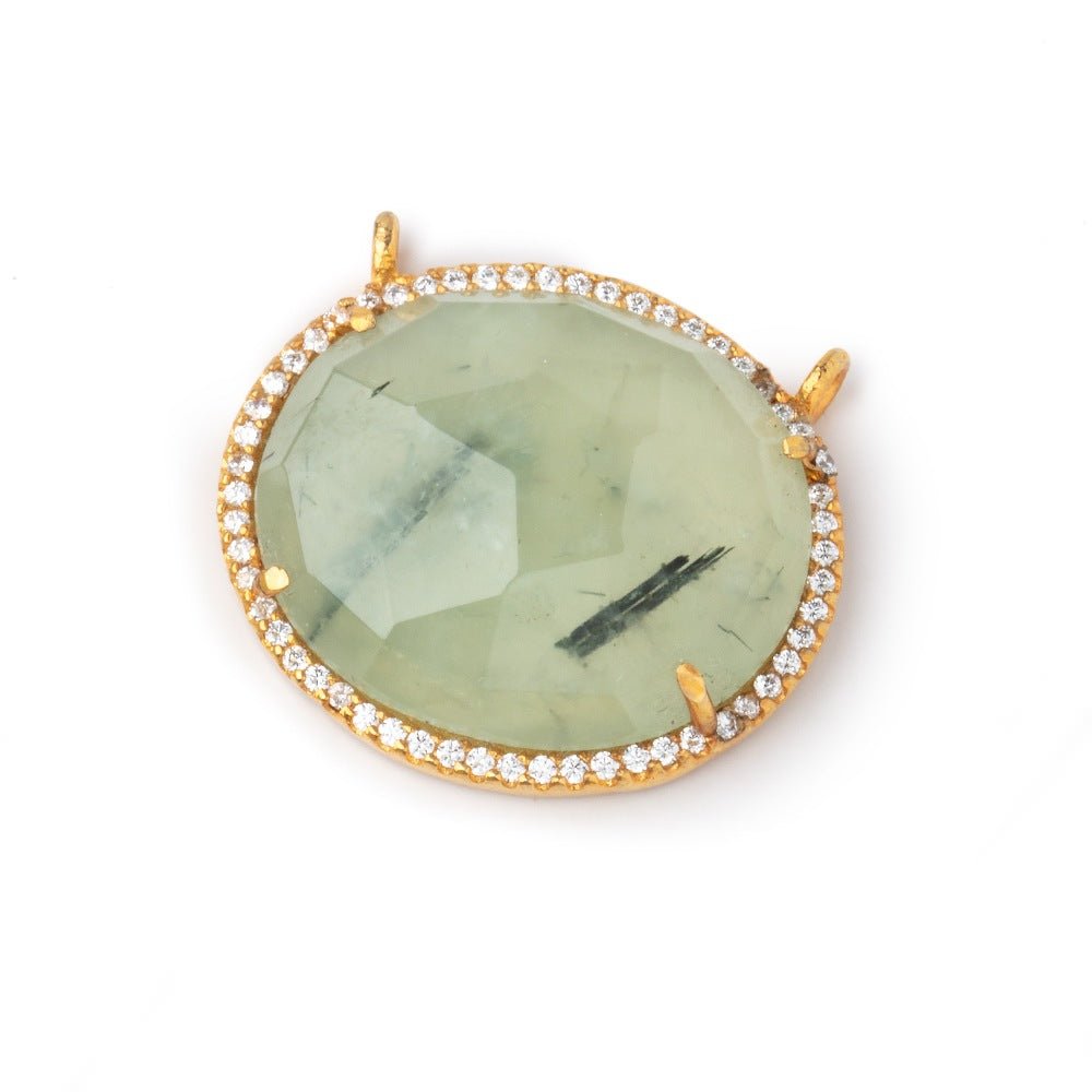 23x20mm Vermeil CZ Bezel Prehnite Oval Connector 1 Focal Bead (ONLINE ORDER ONLY)