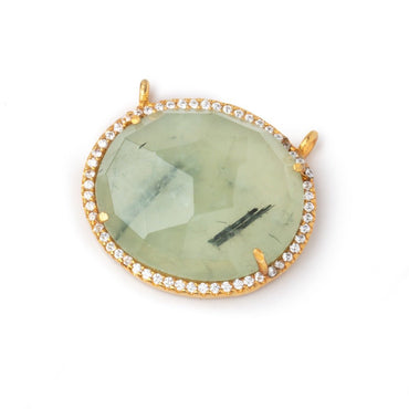 23x20mm Vermeil CZ Bezel Prehnite Oval Connector 1 Focal Bead (ONLINE ORDER ONLY)