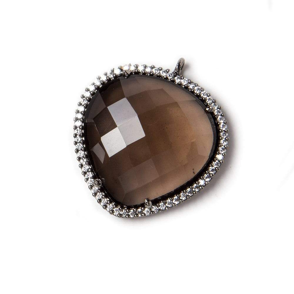 23x23mm Black Gold Bezeled White CZ & Brown Quartz faceted heart Pendant 1 pc (ONLINE ORDER ONLY)