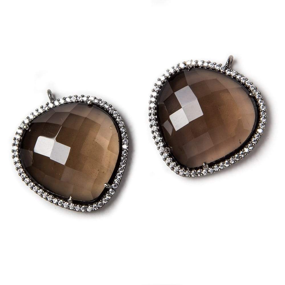 23x23mm Black Gold Bezeled White CZ & Brown Quartz faceted heart Pendant 1 pc (ONLINE ORDER ONLY)