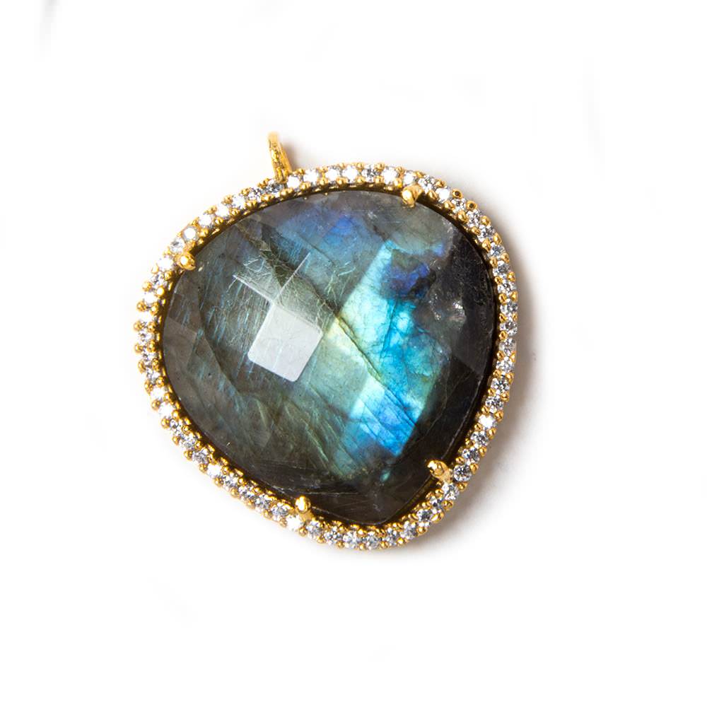23x23mm Vermeil Bezeled White CZ & Labradorite faceted heart Pendant 1 pc (ONLINE ORDER ONLY)
