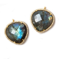 23x23mm Vermeil Bezeled White CZ & Labradorite faceted heart Pendant 1 pc (ONLINE ORDER ONLY)