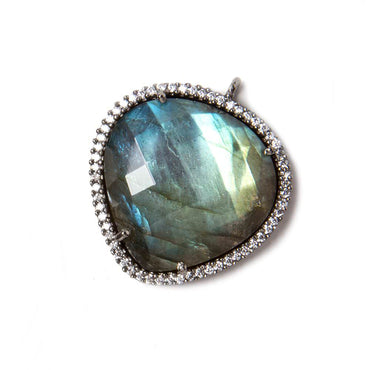23x23mm Gunmetal Bezeled White CZ & Labradorite faceted heart Pendant 1 pc (ONLINE ORDER ONLY)