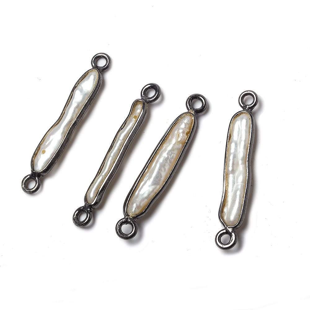 23x4mm Black Gold Bezeled White Biwa Pearl Connector Set of 4 (ONLINE ORDER ONLY)