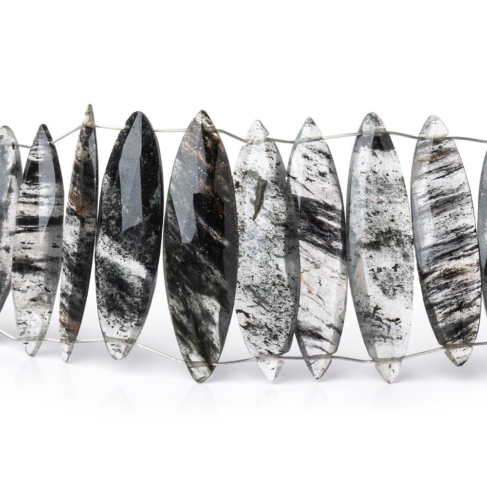 23x6-30x7mm Black Moss Quartz Double Drill Marquise Beads 7.5 inch 29 pieces (ONLINE ORDER ONLY)