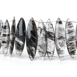 23x6-30x7mm Black Moss Quartz Double Drill Marquise Beads 7.5 inch 29 pieces (ONLINE ORDER ONLY)