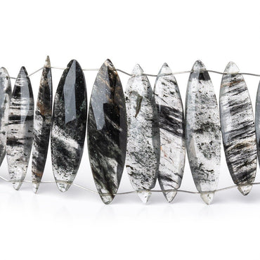 23x6-30x7mm Black Moss Quartz Double Drill Marquise Beads 7.5 inch 29 pieces (ONLINE ORDER ONLY)