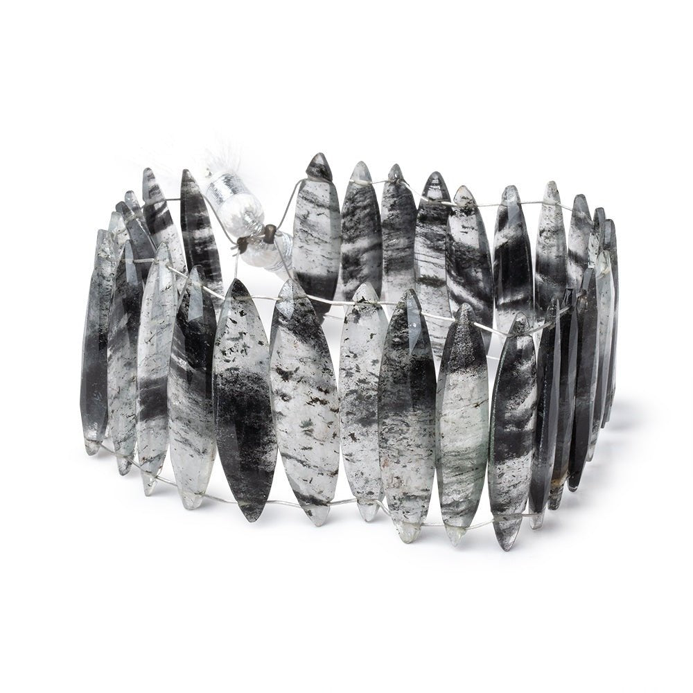 23x6-30x7mm Black Moss Quartz Double Drill Marquise Beads 7.5 inch 29 pieces (ONLINE ORDER ONLY)