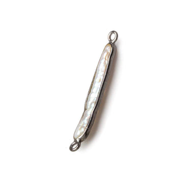 23x6mm Black Gold Bezeled White Biwa Pearl Connector 1 piece (ONLINE ORDER ONLY)