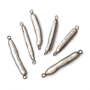 23x6mm Black Gold Bezeled White Biwa Pearl Connector 1 piece (ONLINE ORDER ONLY)