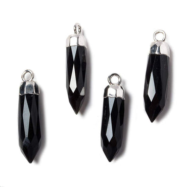 23x6mm Silver Leafed Black Chalcedony Spike Pendants 1 piece (ONLINE ORDER ONLY)