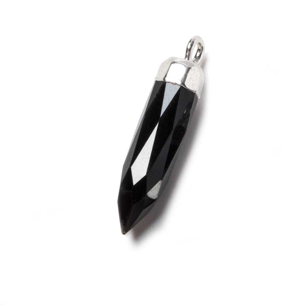 23x6mm Silver Leafed Black Chalcedony Spike Pendants 1 piece (ONLINE ORDER ONLY)