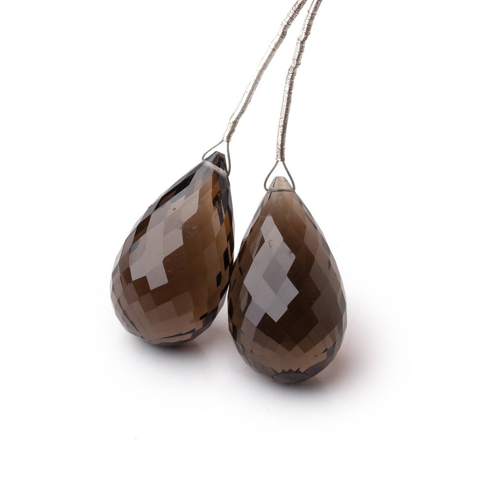 24-25mm Smoky Quartz Faceted Tear Drop Focals Set of 2 Beads (ONLINE ORDER ONLY)