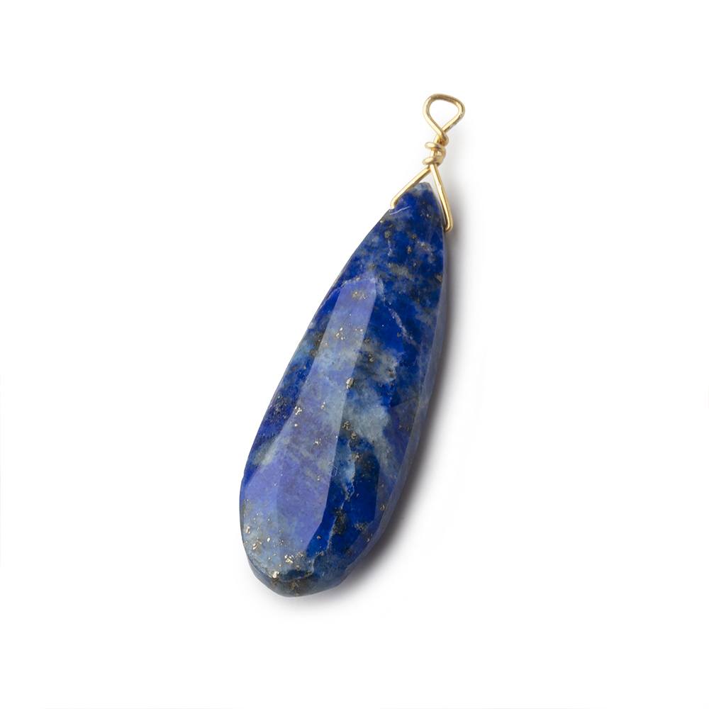 24-26mm Lapis Lazuli Vermeil Wire Wrapped Faceted Pear Focal 1 Piece (ONLINE ORDER ONLY)