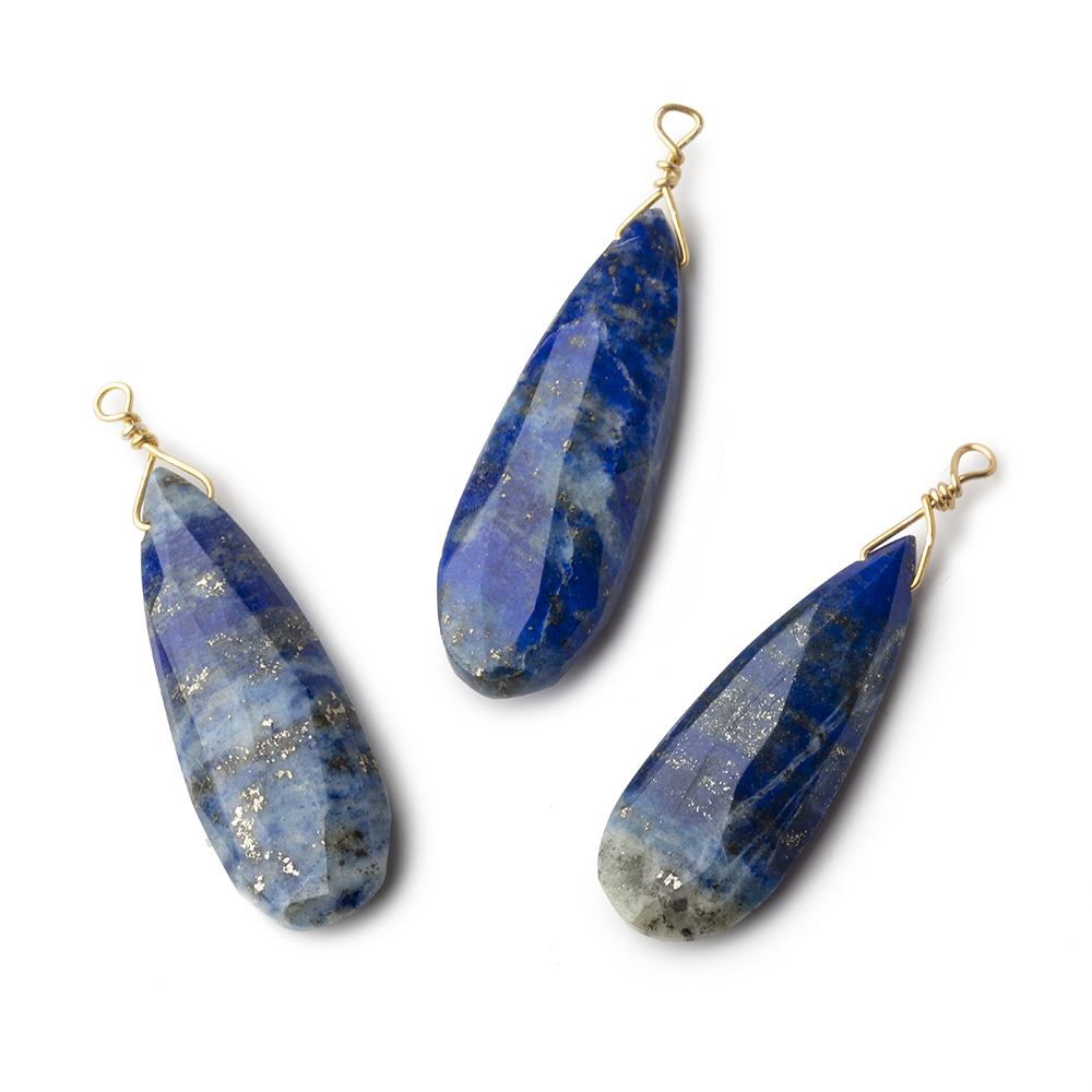 24-26mm Lapis Lazuli Vermeil Wire Wrapped Faceted Pear Focal 1 Piece (ONLINE ORDER ONLY)