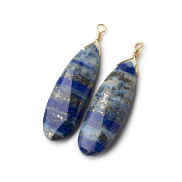 24-26mm Lapis Lazuli Vermeil Wire Wrapped Faceted Pear Set of 2 Focal Beads (ONLINE ORDER ONLY)