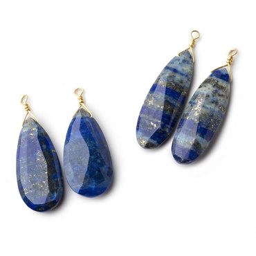 24-26mm Lapis Lazuli Vermeil Wire Wrapped Faceted Pear Set of 2 Focal Beads (ONLINE ORDER ONLY)