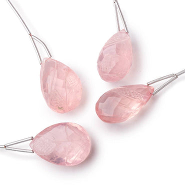 24-27mm Rose Quartz Hand Carved Pear Focal Bead 1 piece (ONLINE ORDER ONLY)