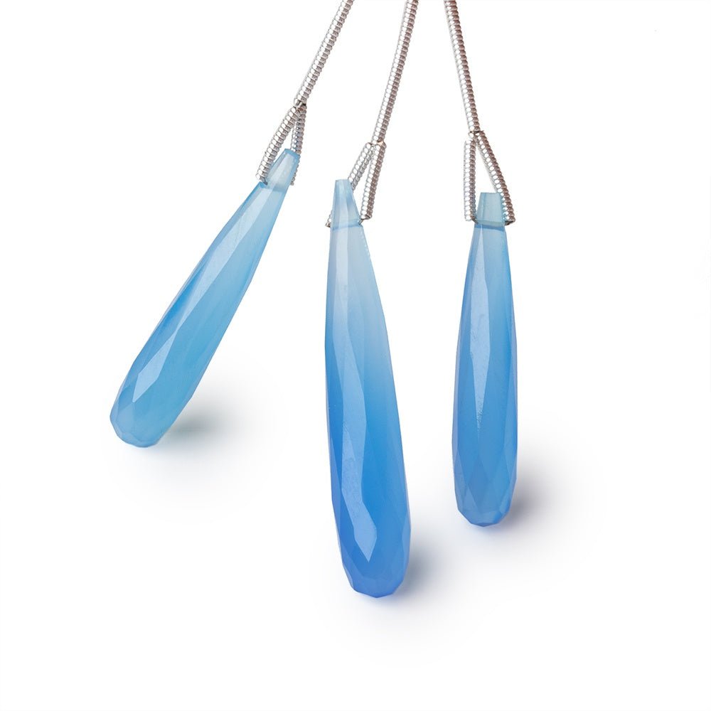 24-37mm Santorini Blue Chalcedony Faceted Tear Drop Pendant Set of 3 Focals (ONLINE ORDER ONLY)