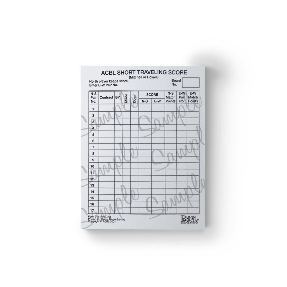ACBL Short Traveling Score Pad (200 Sheets) #244 (ONLINE ORDER ONLY)