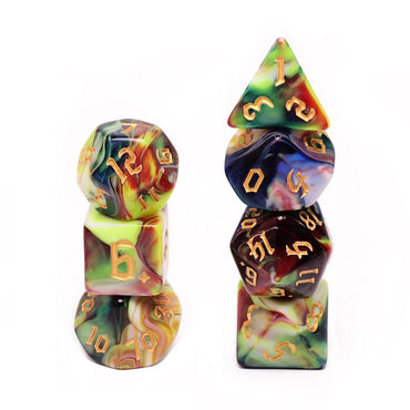 Secret Garden 7-Dice Set Blue/White/Green/Red  w/Gold Numbers Dnd Dice Set (Online Only)