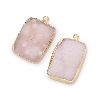24mm Vermeil Bezel Pink Drusy Rectangle Set of 2 Pendants (ONLINE ORDER ONLY)