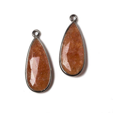 24x11mm Oxidized Silver Bezeled Peach Orange Aventurine Pear Pendant Set of 2 (ONLINE ORDER ONLY)