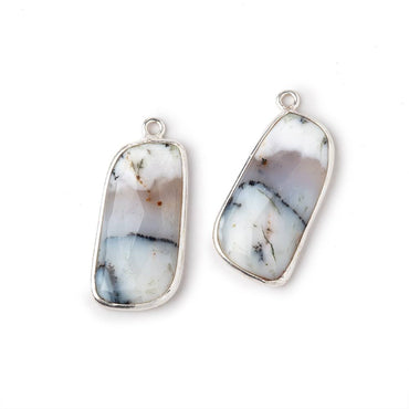 24x12mm .925 Silver Bezel Dendritic Opal Faceted Freeform Set of 2 Pendants (ONLINE ORDER ONLY)