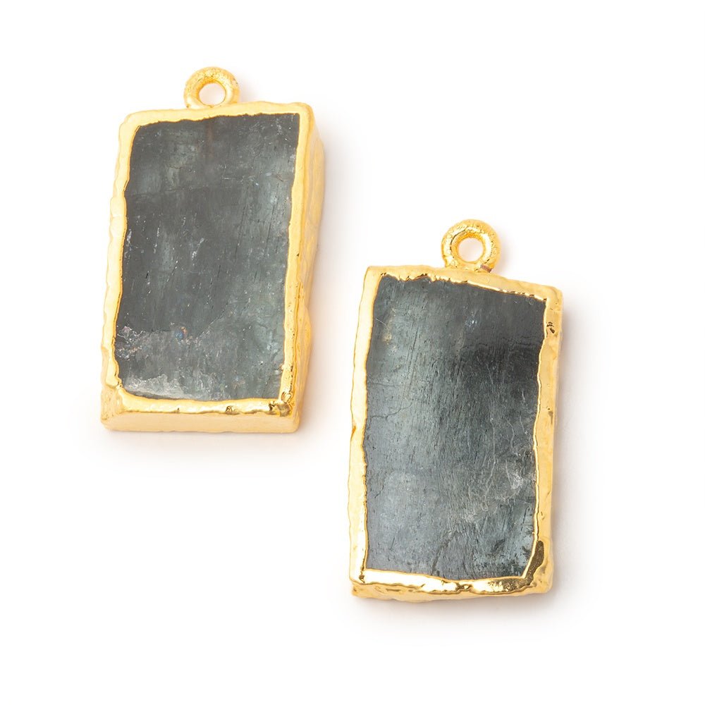 24x15mm Gold Leafed Moss Aquamarine Slice Pendant Focal Set of 2 (ONLINE ORDER ONLY)