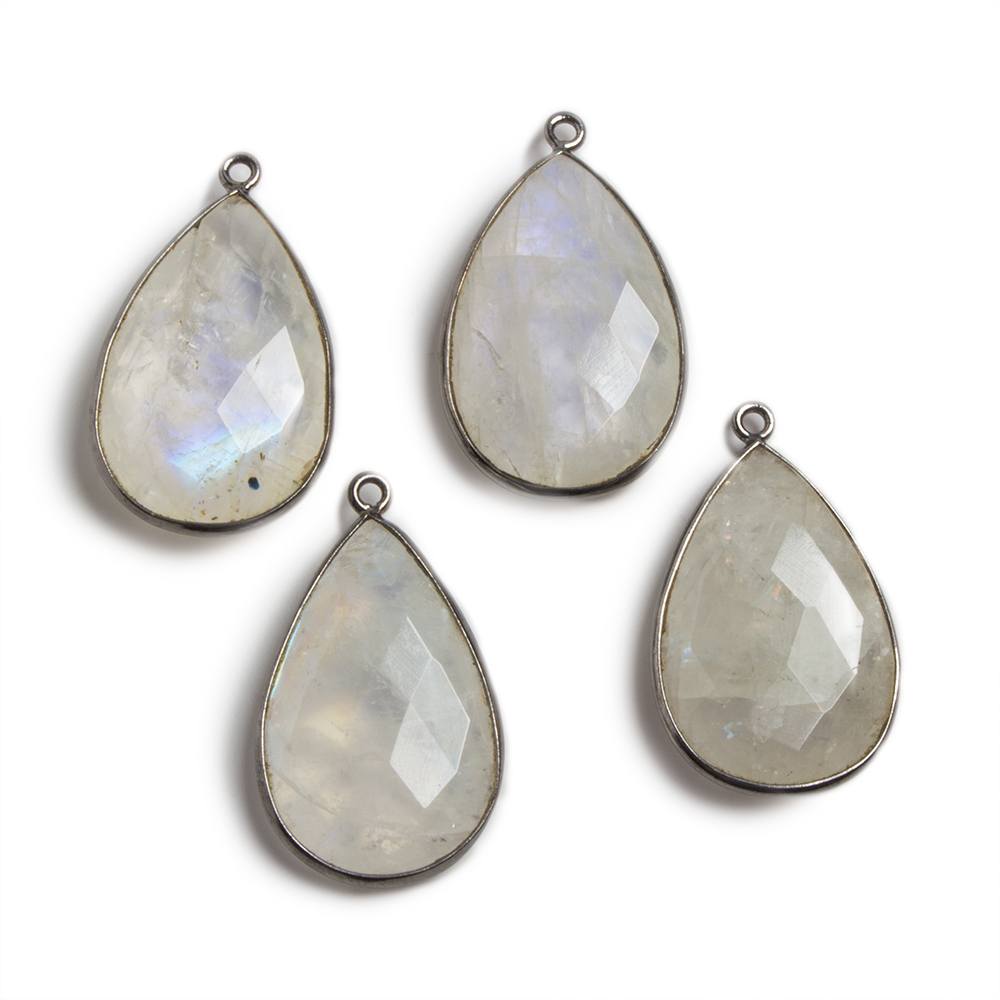21-25mm Black Gold Bezeled Rainbow Moonstone Pear Focal Pendant 1 pc (ONLINE ORDER ONLY)