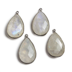 21-25mm Black Gold Bezeled Rainbow Moonstone Pear Focal Pendant 1 pc (ONLINE ORDER ONLY)