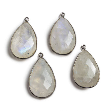 21-25mm Black Gold Bezeled Rainbow Moonstone Pear Focal Pendant 1 pc (ONLINE ORDER ONLY)