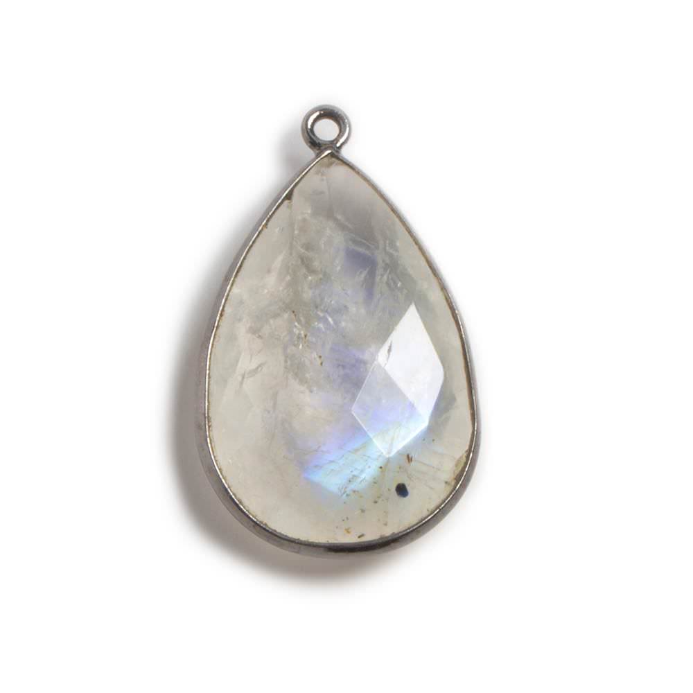 21-25mm Black Gold Bezeled Rainbow Moonstone Pear Focal Pendant 1 pc (ONLINE ORDER ONLY)