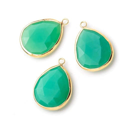 24x16mm Vermeil Bezeled Green Onyx faceted Pear Focal Pendant 1 piece (ONLINE ORDER ONLY)