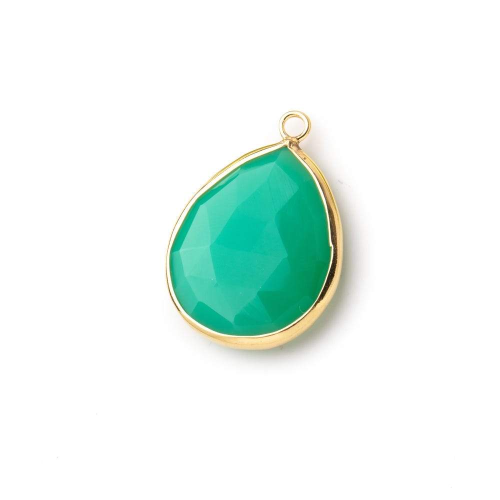 24x16mm Vermeil Bezeled Green Onyx faceted Pear Focal Pendant 1 piece (ONLINE ORDER ONLY)